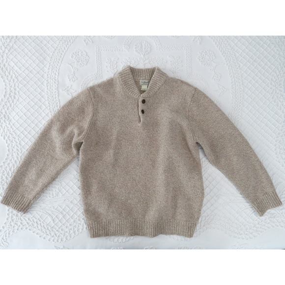 L.L. Bean Other - LL Bean Lambs Wool Henley Sweater Mens XL Oatmeal Beige Button Mock Neck 28517